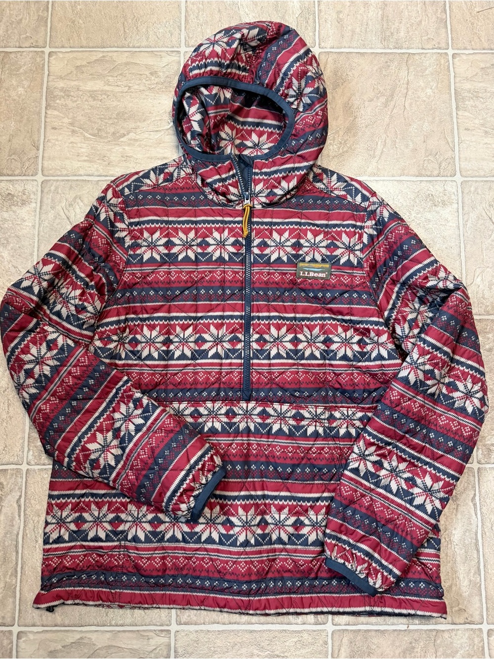 L.L. Bean Women’s Primaloft Fair Isle Hooded 1/2 Zip-Up Jacket- NWOT